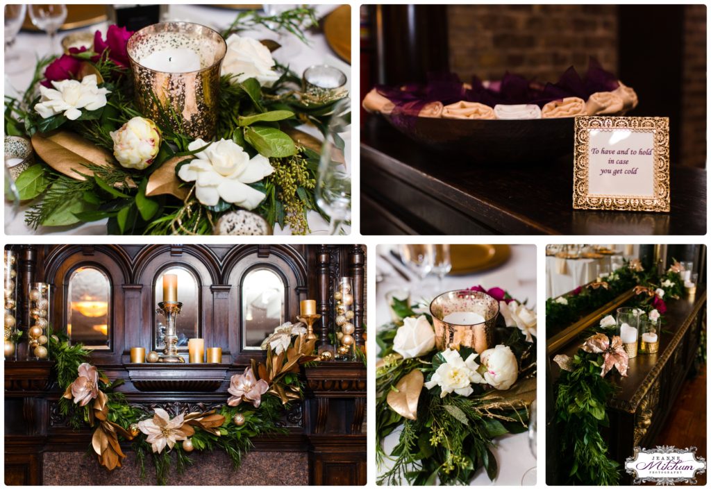 winter wedding details at the rice mill